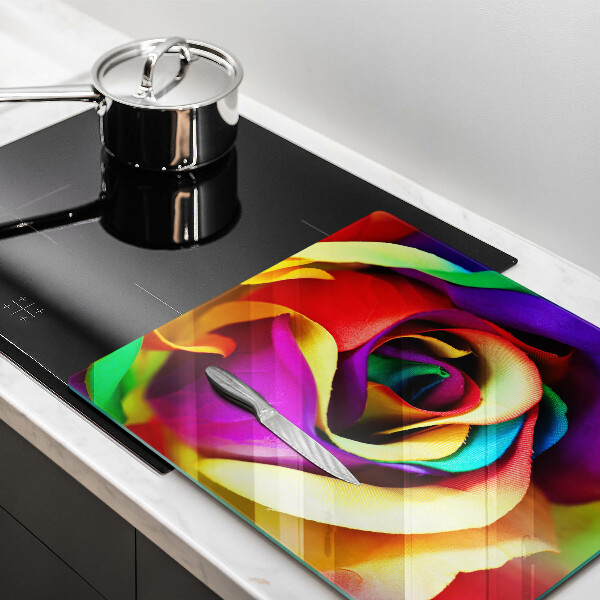 Glas Herdabdeckplatte Bunte Rosenblätter