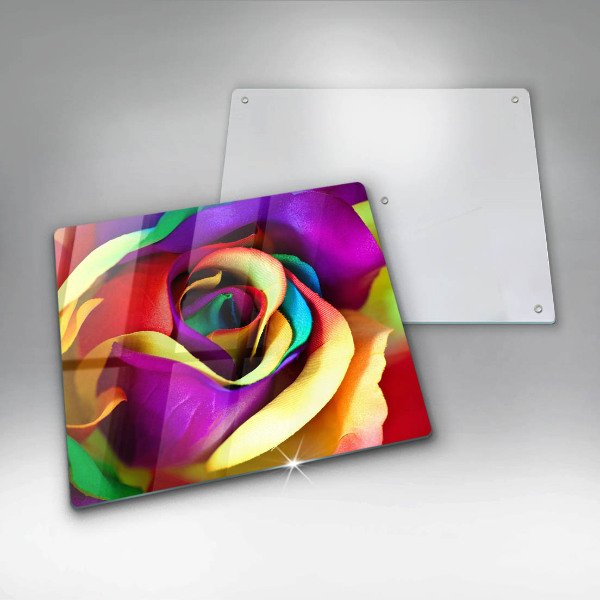 Glas Herdabdeckplatte Bunte Rosenblätter
