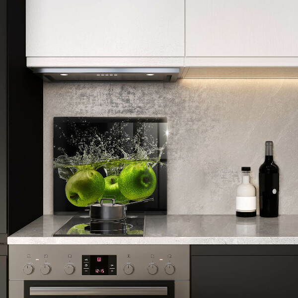 Glas Herdabdeckplatte Grüne Äpfel und Wasser