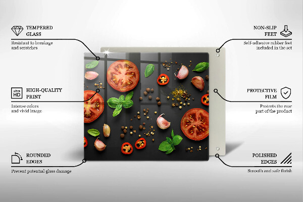 Glas Herdabdeckplatte Tomaten und Gewürze