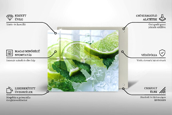 Glas Herdabdeckplatte Limette Minze und Eis