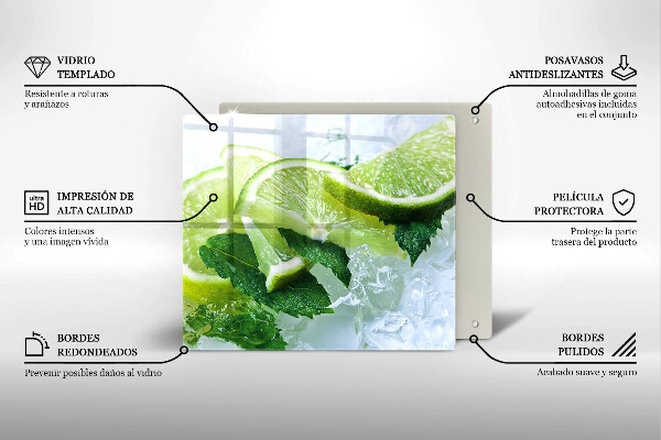 Glas Herdabdeckplatte Limette Minze und Eis