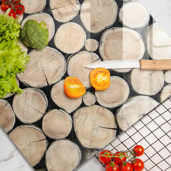 Glas Herdabdeckplatte Baumstämme aus Holz