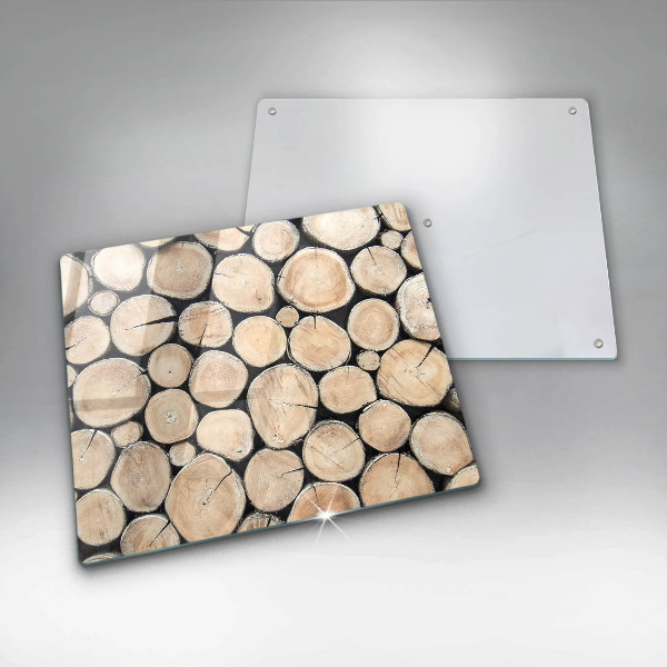 Glas Herdabdeckplatte Baumstämme aus Holz
