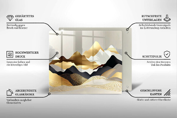 Glas Ceranfeldabdeckung Abstrakte goldene Berge