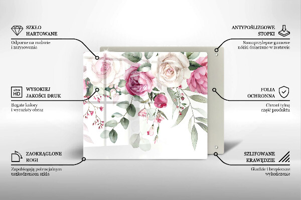 Glas Ceranfeldabdeckung Aquarellrosen