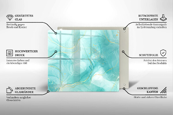 Glas Ceranfeldabdeckung Blaue und goldene Abstraktion