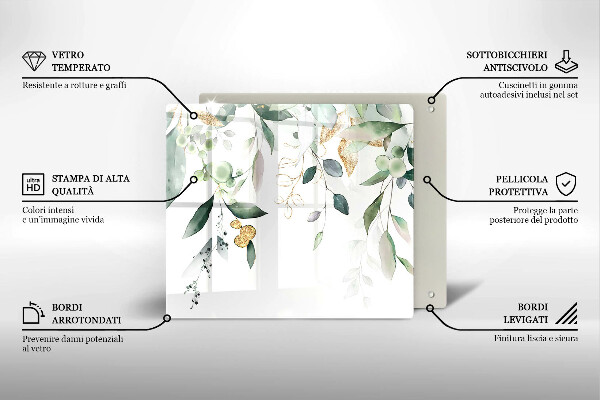 Glas Ceranfeldabdeckung Aquarellblätter