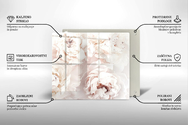 Glas Ceranfeldabdeckung Pastellfarbene Pfingstrosen