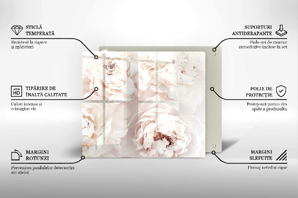Glas Ceranfeldabdeckung Pastellfarbene Pfingstrosen