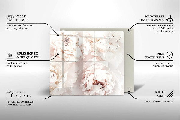 Glas Ceranfeldabdeckung Pastellfarbene Pfingstrosen