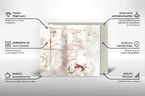 Glas Ceranfeldabdeckung Pastellfarbene Pfingstrosen