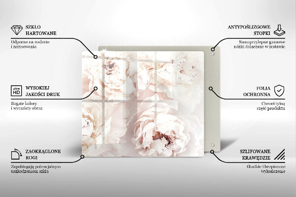 Glas Ceranfeldabdeckung Pastellfarbene Pfingstrosen