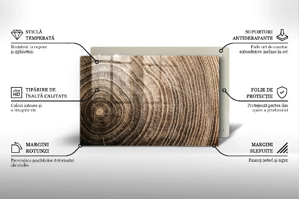 Glas Herdabdeckplatte Holzringe