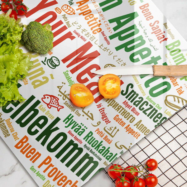 Glas Herdabdeckplatte Untertitel Guten Appetit Sprachen