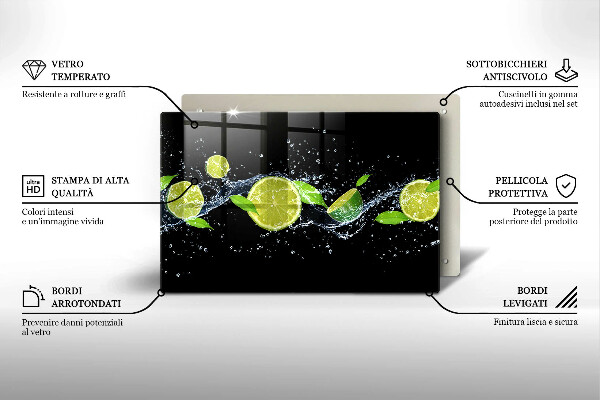 Glas Herdabdeckplatte Limetten-Minz-Wasser