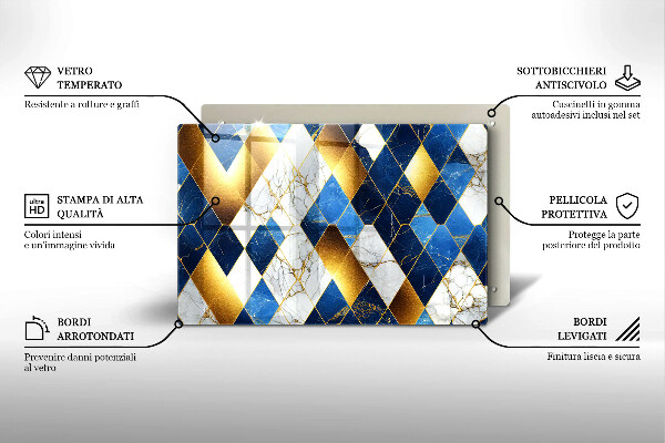 Glas Ceranfeldabdeckung Goldene Marmorrauten