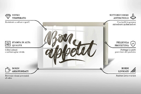 Glas Ceranfeldabdeckung Inschrift Bon appetit