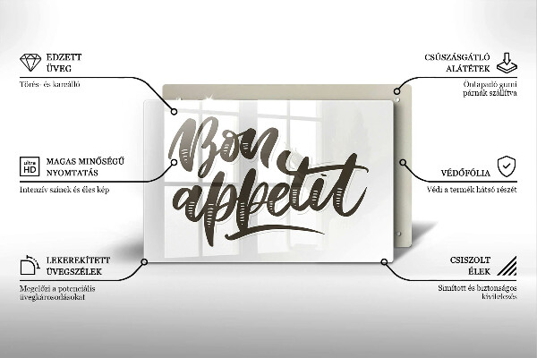 Glas Ceranfeldabdeckung Inschrift Bon appetit
