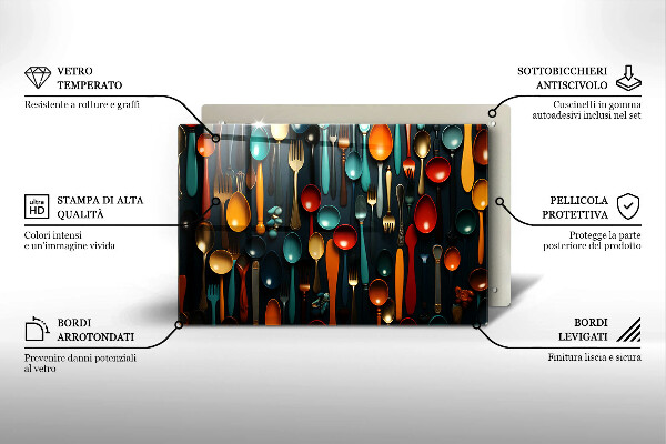Glas Ceranfeldabdeckung Bunte Löffel und Gabeln