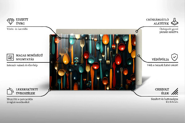 Glas Ceranfeldabdeckung Bunte Löffel und Gabeln