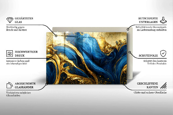 Glas Ceranfeldabdeckung Blauer und goldener Marmor