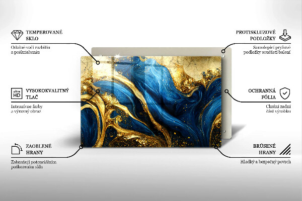 Glas Ceranfeldabdeckung Blauer und goldener Marmor