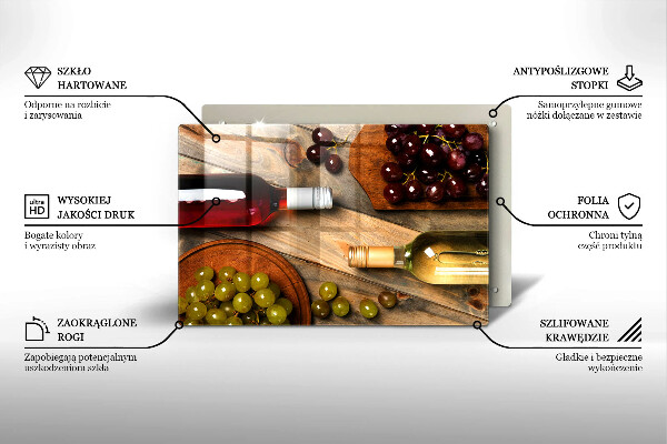 Glas Ceranfeldabdeckung Weinflaschen und Trauben