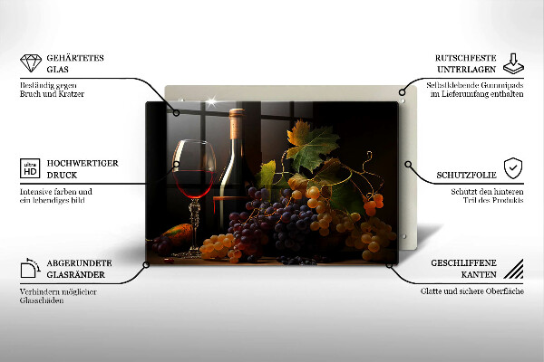 Glas Ceranfeldabdeckung Glas Wein und Trauben