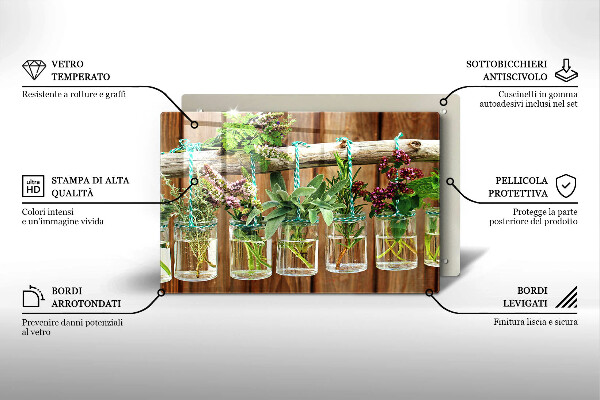 Glas Herdabdeckplatte Kräuterpflanzen Vintage