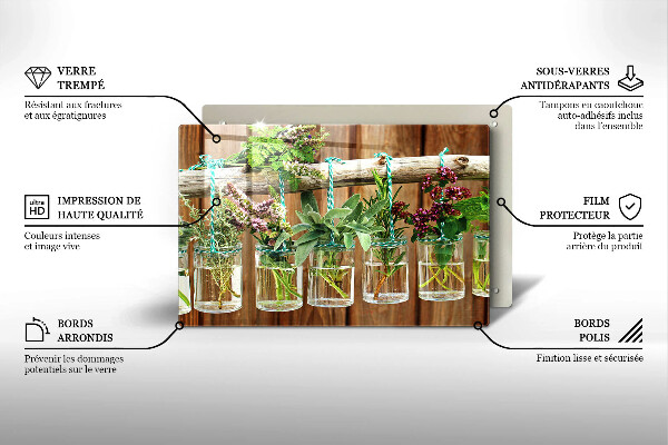 Glas Herdabdeckplatte Kräuterpflanzen Vintage