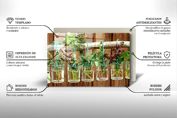 Glas Herdabdeckplatte Kräuterpflanzen Vintage