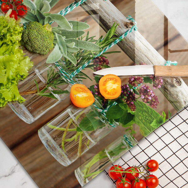 Glas Herdabdeckplatte Kräuterpflanzen Vintage