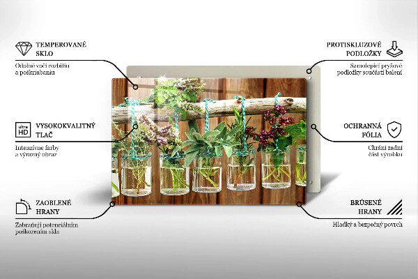 Glas Herdabdeckplatte Kräuterpflanzen Vintage