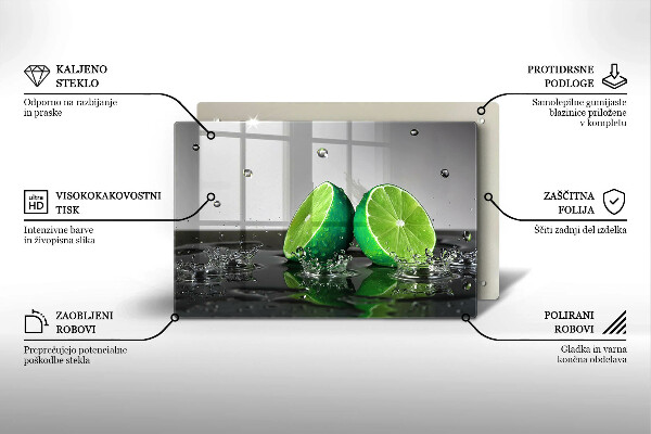 Glas Herdabdeckplatte Saftige Limetten und Wasser