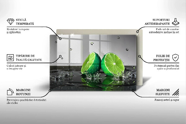 Glas Herdabdeckplatte Saftige Limetten und Wasser