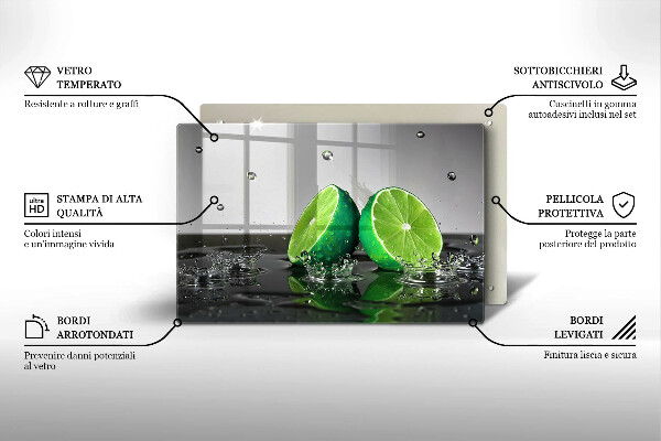 Glas Herdabdeckplatte Saftige Limetten und Wasser