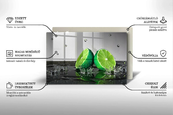 Glas Herdabdeckplatte Saftige Limetten und Wasser