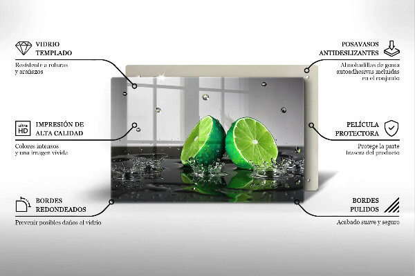 Glas Herdabdeckplatte Saftige Limetten und Wasser