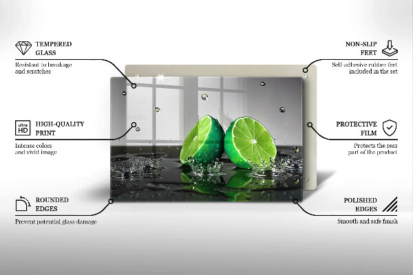 Glas Herdabdeckplatte Saftige Limetten und Wasser