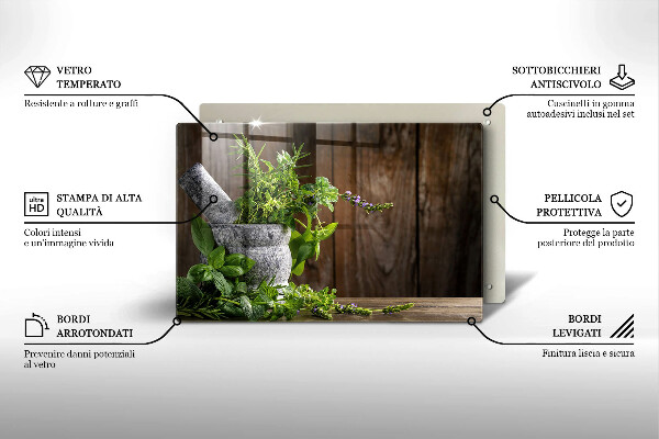 Glas Herdabdeckplatte Pflanzen Kräuter und Holz
