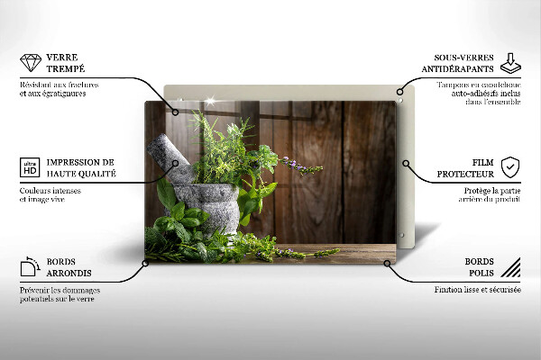 Glas Herdabdeckplatte Pflanzen Kräuter und Holz