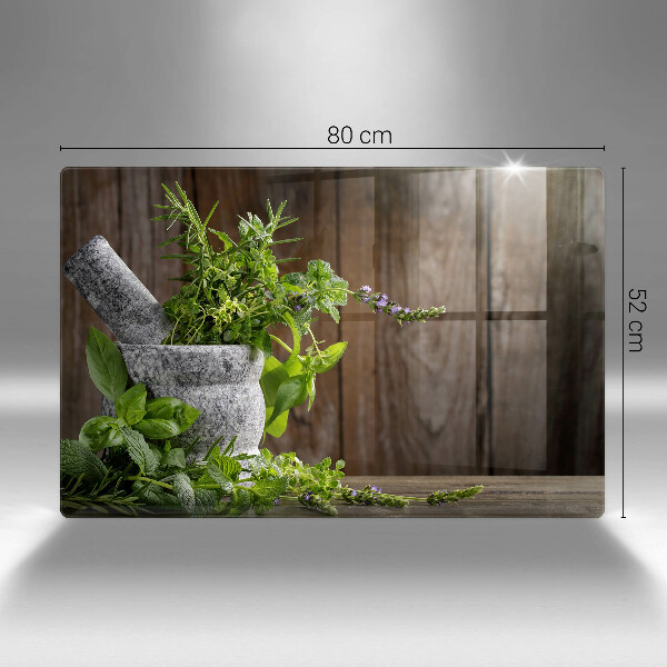 Glas Herdabdeckplatte Pflanzen Kräuter und Holz