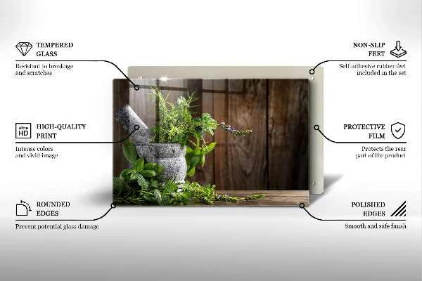 Glas Herdabdeckplatte Pflanzen Kräuter und Holz