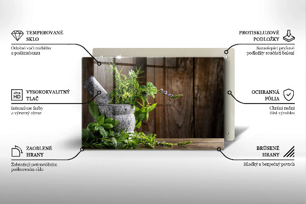 Glas Herdabdeckplatte Pflanzen Kräuter und Holz