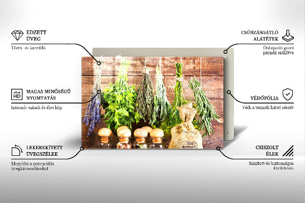 Glas Herdabdeckplatte Kräuter Gewürze und Holz