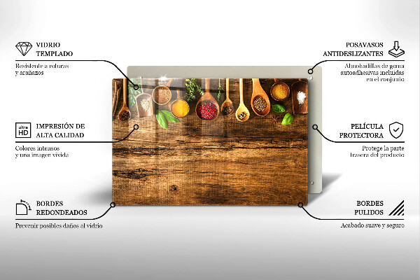 Glas Herdabdeckplatte Holzlöffel mit Gewürzen