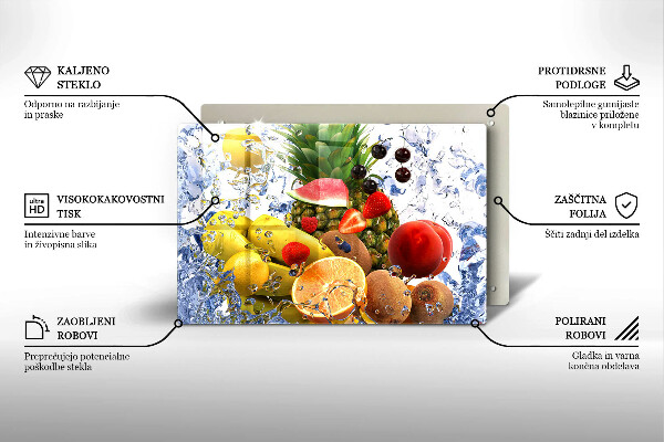 Glas Herdabdeckplatte Saftige Früchte und Wasser