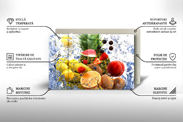 Glas Herdabdeckplatte Saftige Früchte und Wasser