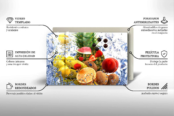 Glas Herdabdeckplatte Saftige Früchte und Wasser